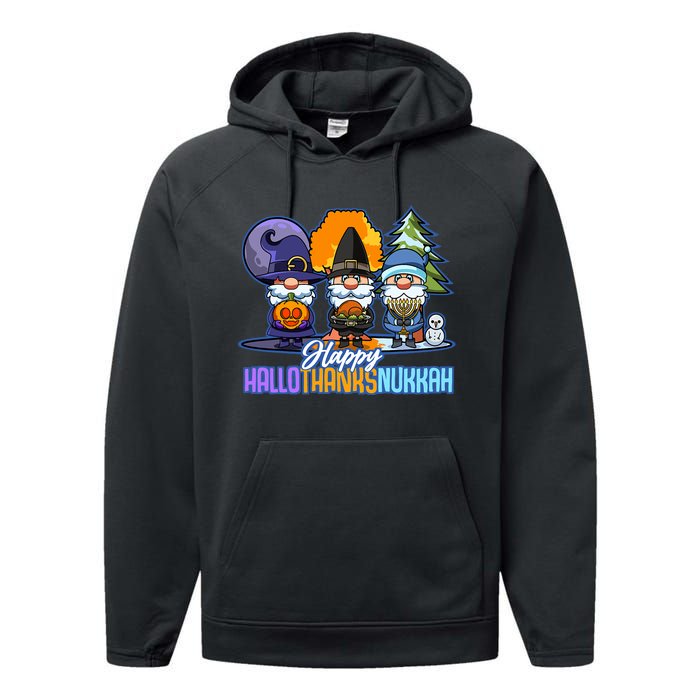 Jew Gnomes Halloween Thanksgiving Hanukkah HalloThanksNukkah Performance Fleece Hoodie