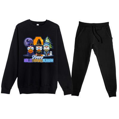 Jew Gnomes Halloween Thanksgiving Hanukkah HalloThanksNukkah Premium Crewneck Sweatsuit Set