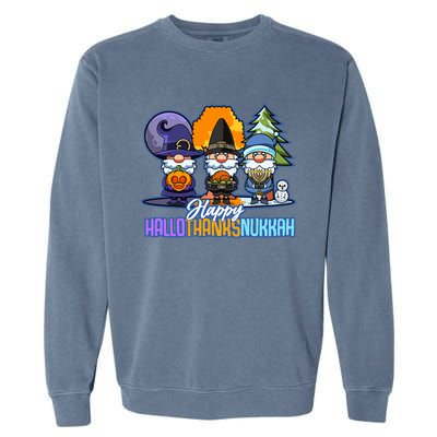 Jew Gnomes Halloween Thanksgiving Hanukkah HalloThanksNukkah Garment-Dyed Sweatshirt