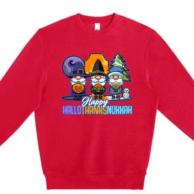 Jew Gnomes Halloween Thanksgiving Hanukkah HalloThanksNukkah Premium Crewneck Sweatshirt