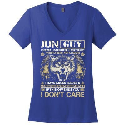 June Guy I Served I Sacrificed I Don't Regret Funny Wolf Cool Gift Women's V-Neck T-Shirt