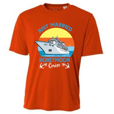 Just Got Married Honeymoon Cruise Couple Matching Gift Cooling Performance Crew T-Shirt