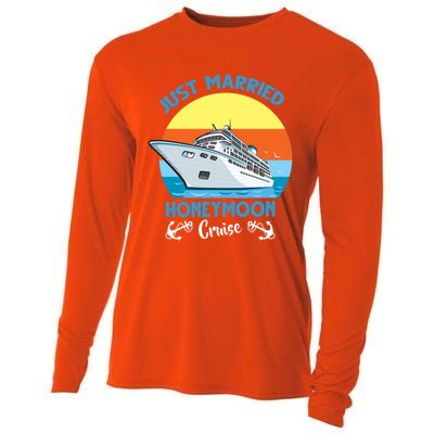 Just Got Married Honeymoon Cruise Couple Matching Gift Cooling Performance Long Sleeve Crew