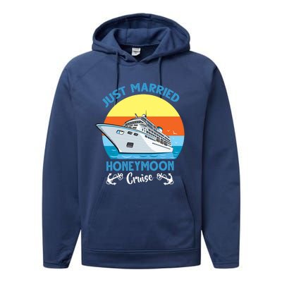 Just Got Married Honeymoon Cruise Couple Matching Gift Performance Fleece Hoodie