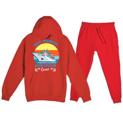 Just Got Married Honeymoon Cruise Couple Matching Gift Premium Hooded Sweatsuit Set