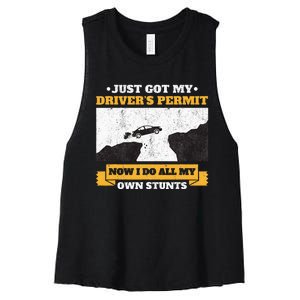 Just Got My Drivers Permit License Stunts New N Driver Women's Racerback Cropped Tank