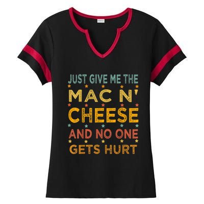 Just Give Me The Mac And Cheese Thanksgiving Christmas Funny Ladies Halftime Notch Neck Tee