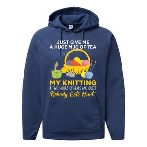 Just Give Me A Huge Mug Of Tea My Knitting Performance Fleece Hoodie