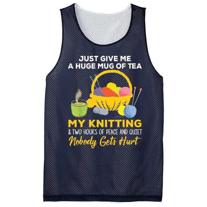 Just Give Me A Huge Mug Of Tea My Knitting Mesh Reversible Basketball Jersey Tank