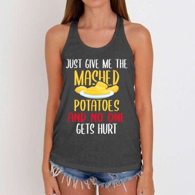 Just Give Me The Mashed Potatoes Funny Thanksgiving Xmas Women's Knotted Racerback Tank