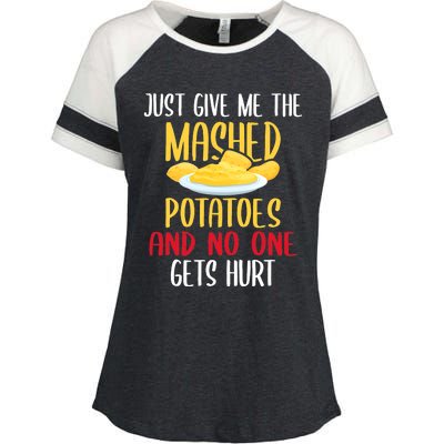 Just Give Me The Mashed Potatoes Funny Thanksgiving Xmas Enza Ladies Jersey Colorblock Tee