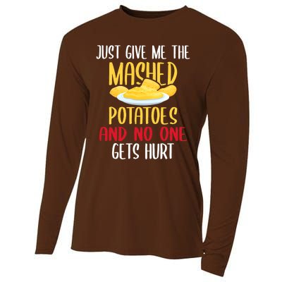 Just Give Me The Mashed Potatoes Funny Thanksgiving Xmas Cooling Performance Long Sleeve Crew