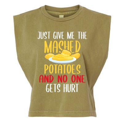 Just Give Me The Mashed Potatoes Funny Thanksgiving Xmas Garment-Dyed Women's Muscle Tee