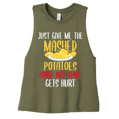 Just Give Me The Mashed Potatoes Funny Thanksgiving Xmas Women's Racerback Cropped Tank