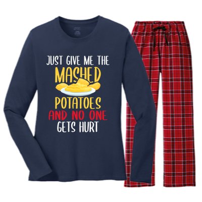 Just Give Me The Mashed Potatoes Funny Thanksgiving Xmas Women's Long Sleeve Flannel Pajama Set 