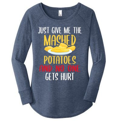 Just Give Me The Mashed Potatoes Funny Thanksgiving Xmas Women's Perfect Tri Tunic Long Sleeve Shirt