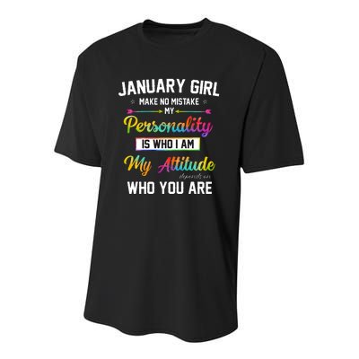 January Girl Makes No Mistake Birthday For January Girl Youth Performance Sprint T-Shirt