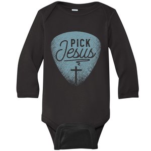 Jesus Guitar Pick Music Religious Guitar Player Baby Long Sleeve Bodysuit