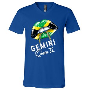 Jamaica Gemini Queen Zodiac Birthday Jamaican Lips V-Neck T-Shirt