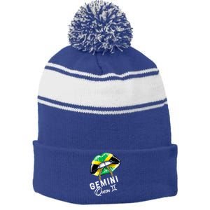 Jamaica Gemini Queen Zodiac Birthday Jamaican Lips Stripe Pom Pom Beanie