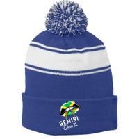 Jamaica Gemini Queen Zodiac Birthday Jamaican Lips Stripe Pom Pom Beanie