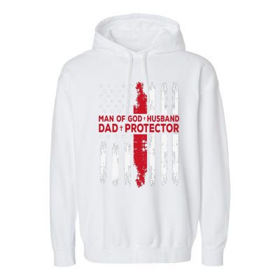 Jesus God Religious Man of God Husband Dad Protector Garment-Dyed Fleece Hoodie