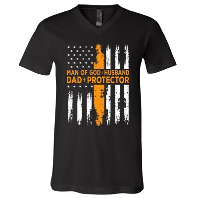 Jesus God Religious Man Of God Husband Dad Protector V-Neck T-Shirt