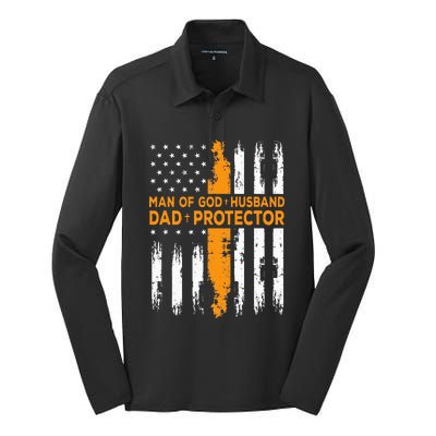 Jesus God Religious Man Of God Husband Dad Protector Silk Touch Performance Long Sleeve Polo