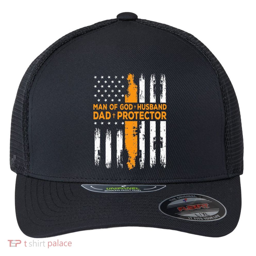Jesus God Religious Man Of God Husband Dad Protector Flexfit Unipanel Trucker Cap