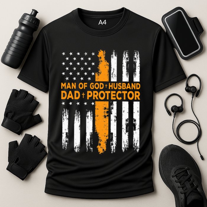 Jesus God Religious Man Of God Husband Dad Protector Cooling Performance Crew T-Shirt