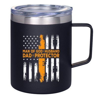 Jesus God Religious Man Of God Husband Dad Protector 12oz Stainless Steel Coffee Mug