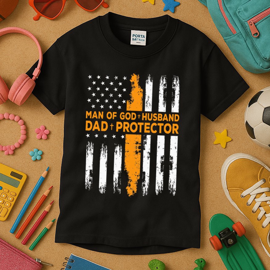 Jesus God Religious Man Of God Husband Dad Protector Kids T-Shirt