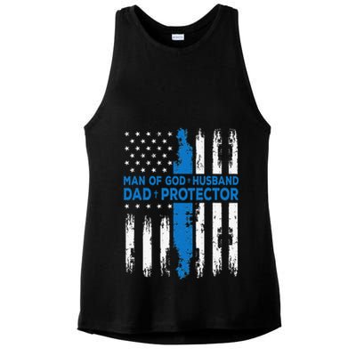 Jesus God Religious Man Of God Husband Dad Protector Ladies PosiCharge Tri-Blend Wicking Tank