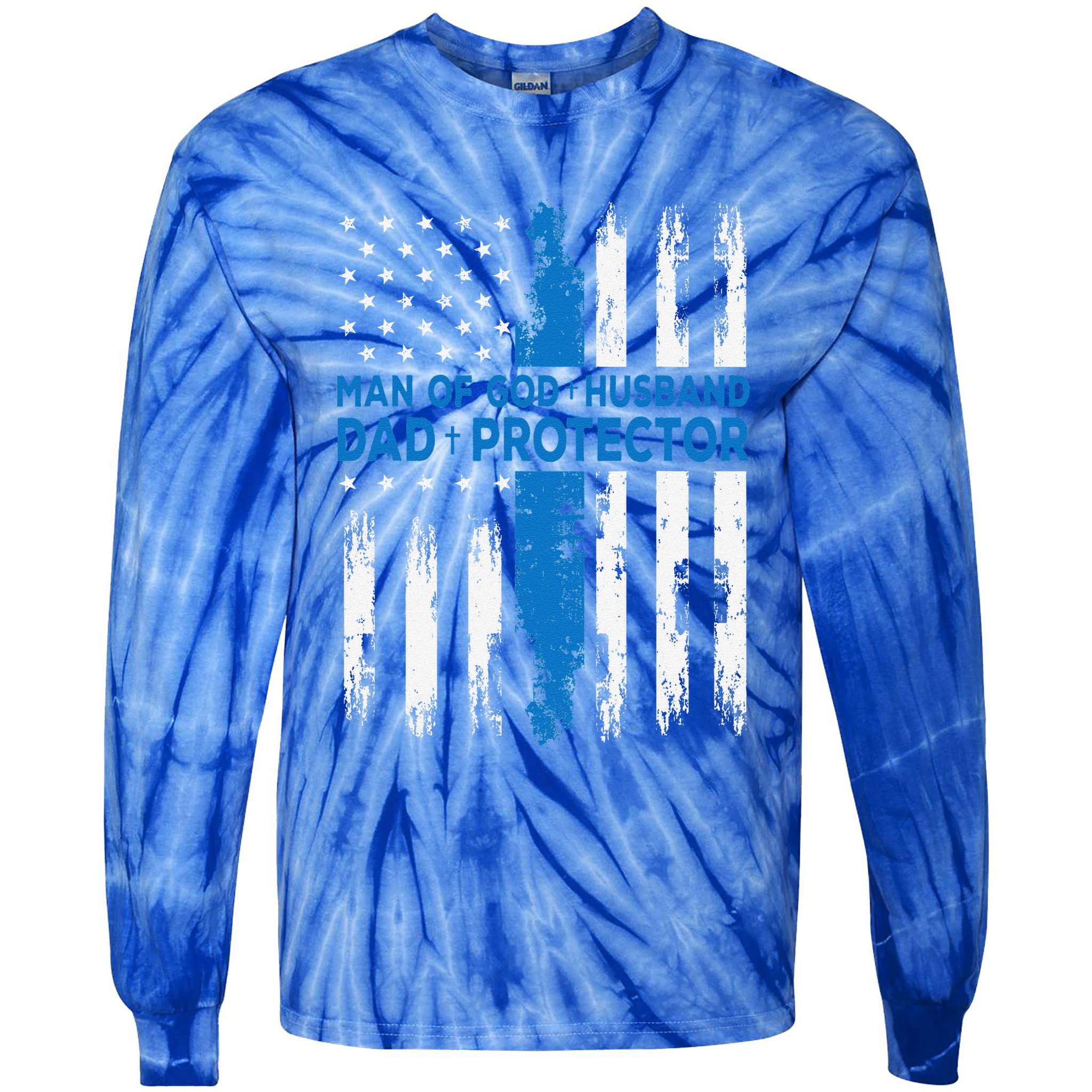 Jesus God Religious Man Of God Husband Dad Protector Tie-Dye Long Sleeve Shirt