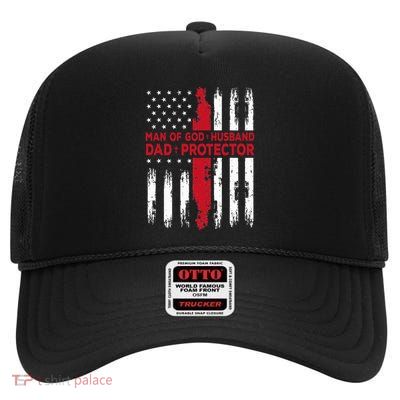 Jesus God Religious Man Of God Husband Dad Protector High Crown Mesh Back Trucker Hat