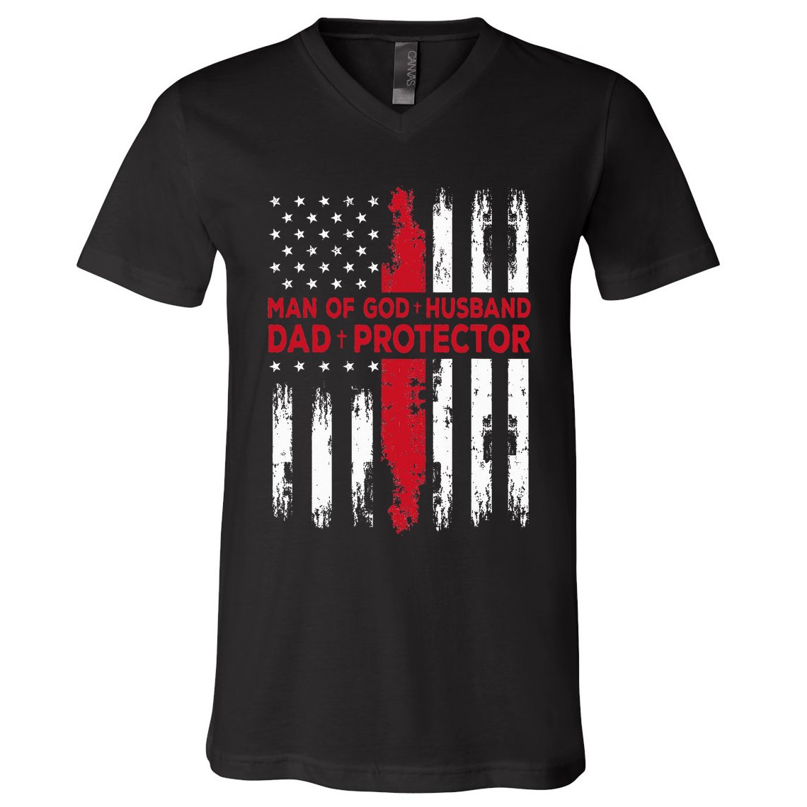 Jesus God Religious Man Of God Husband Dad Protector V-Neck T-Shirt