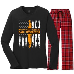 Jesus God Religious Man Of God Husband Dad Protector Women's Long Sleeve Flannel Pajama Set 