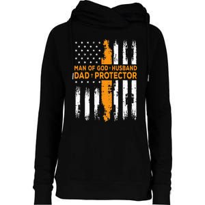 Jesus God Religious Man Of God Husband Dad Protector Womens Funnel Neck Pullover Hood