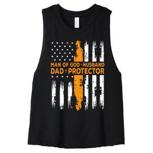 Jesus God Religious Man Of God Husband Dad Protector Women's Racerback Cropped Tank