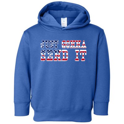 Just Gonna Send It Vintage American Flag Patriotic Gift Toddler Hoodie