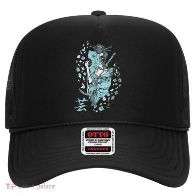 Japanese Geisha Skeleton Gothic Floral Sugar Skull Gift High Crown Mesh Back Trucker Hat