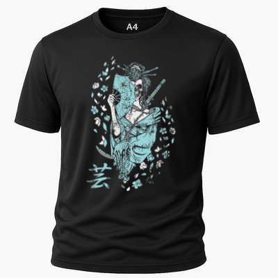Japanese Geisha Skeleton Gothic Floral Sugar Skull Gift Cooling Performance Crew T-Shirt