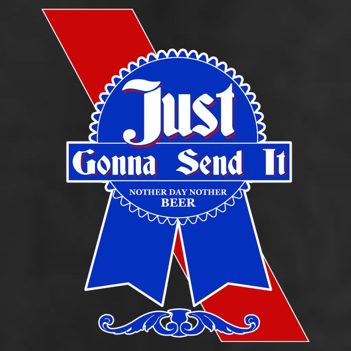 Just Gonna Send It Nother Day Nother Beer Blue Ribbon 7 Panel Mesh Trucker Snapback Hat