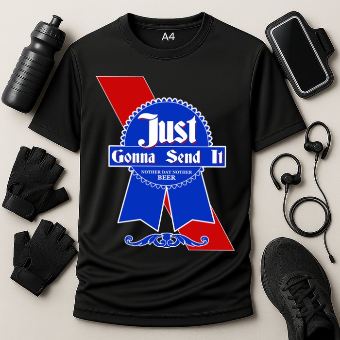 Just Gonna Send It Nother Day Nother Beer Blue Ribbon Cooling Performance Crew T-Shirt
