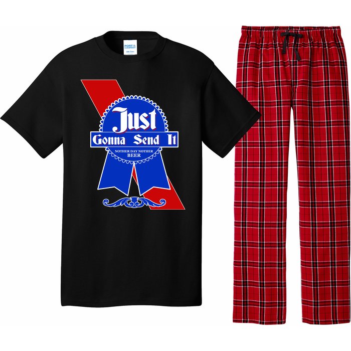 Just Gonna Send It Nother Day Nother Beer Blue Ribbon Pajama Set