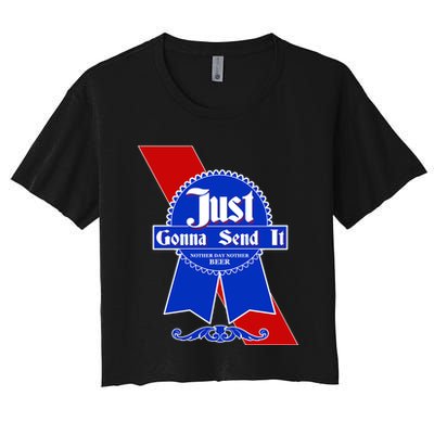 Just Gonna Send It Nother Day Nother Beer Blue Ribbon Crop Top