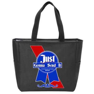Just Gonna Send It Nother Day Nother Beer Blue Ribbon Zip Tote Bag