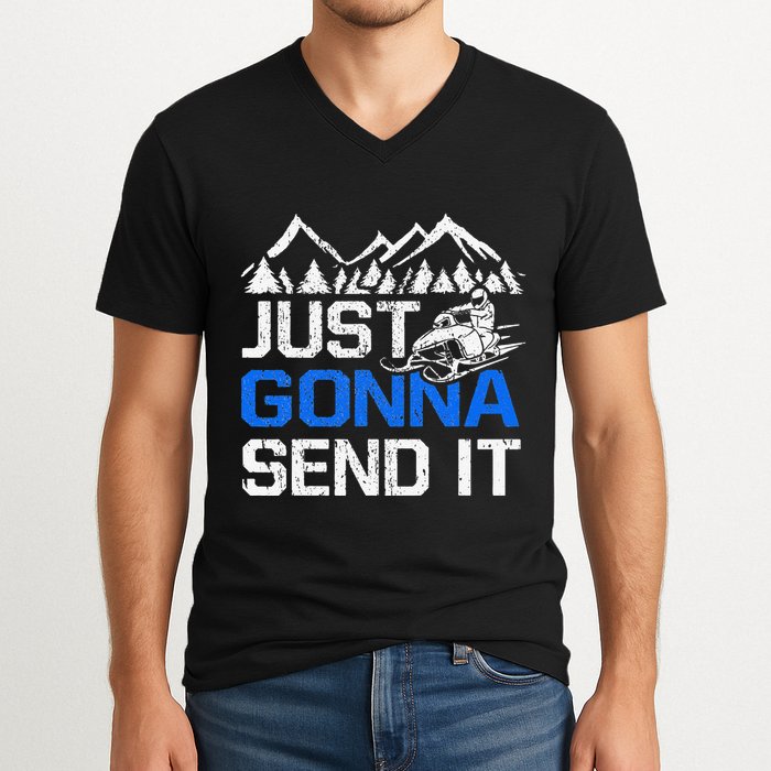Just Gonna Send It retro Snowmobiling Motor Sled Riders V-Neck T-Shirt