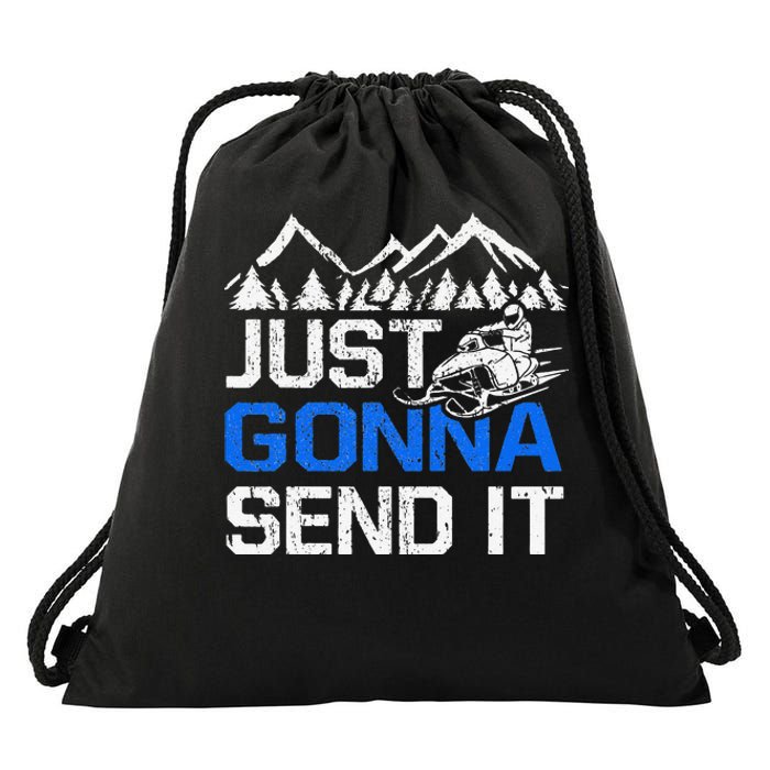 Just Gonna Send It retro Snowmobiling Motor Sled Riders Drawstring Bag