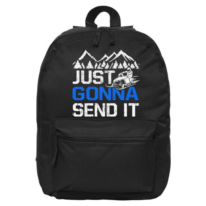 Just Gonna Send It retro Snowmobiling Motor Sled Riders 16 in Basic Backpack